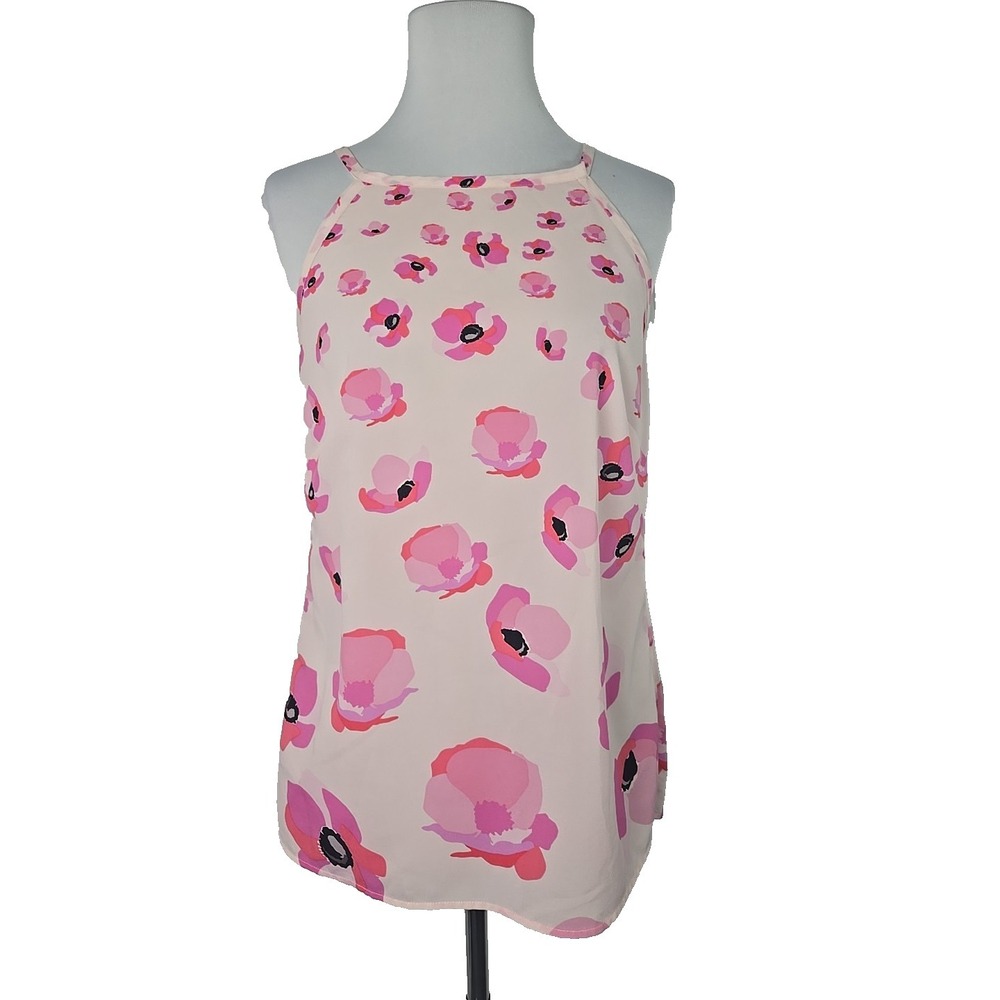 Cabi Pink Floral Chiffon Halter Style Top Size Small S